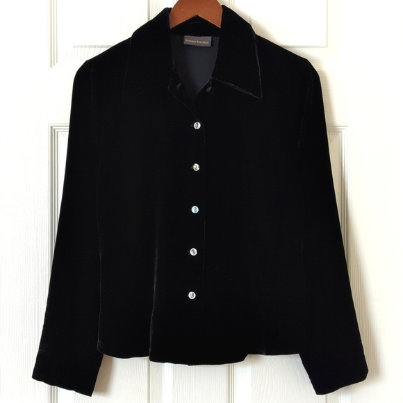 Banana Republic Y2K Vintage Silk Blend Velvet Long Sleeve Button Down Top Black - Picture 1 of 9